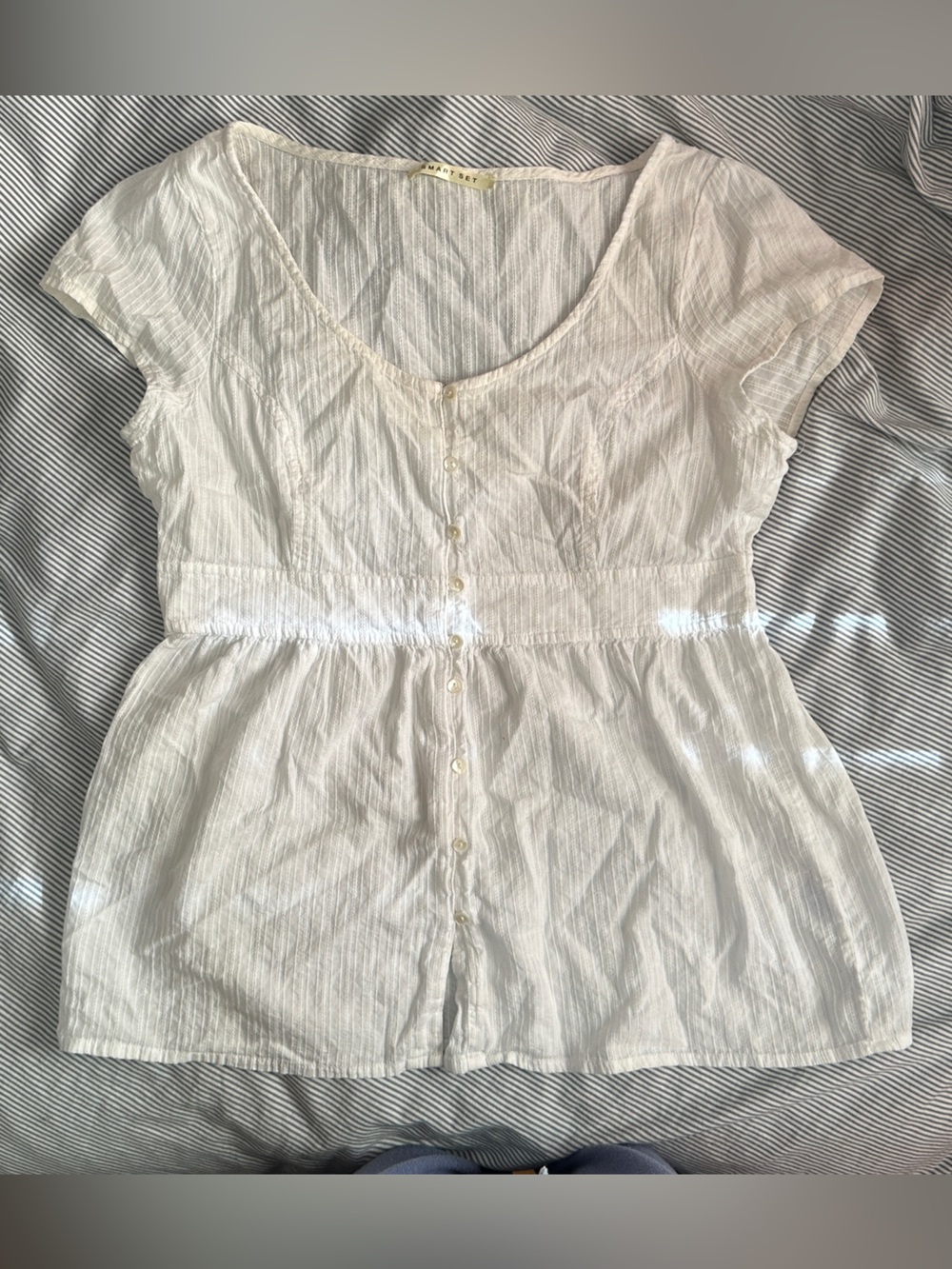 Smart Set White Button-Front Cotton Babydoll Top